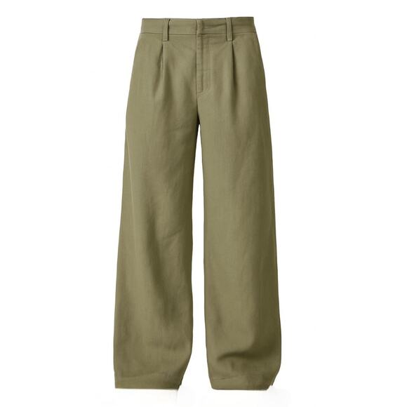 GAP Wide-Leg High Rise Linen Pleated Pants Olive Green Size 12 - Picture 3 of 7
